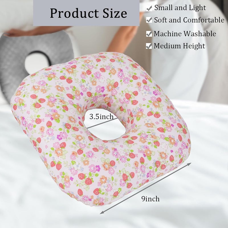 Wuronsa Ear Piercing Pillow for Side Sleepers – O-Shaped Ear Relief Pillow with Ear Hole for CNH, Ear Pain & Pressure Relief (Pink Strawberry) - Image 4